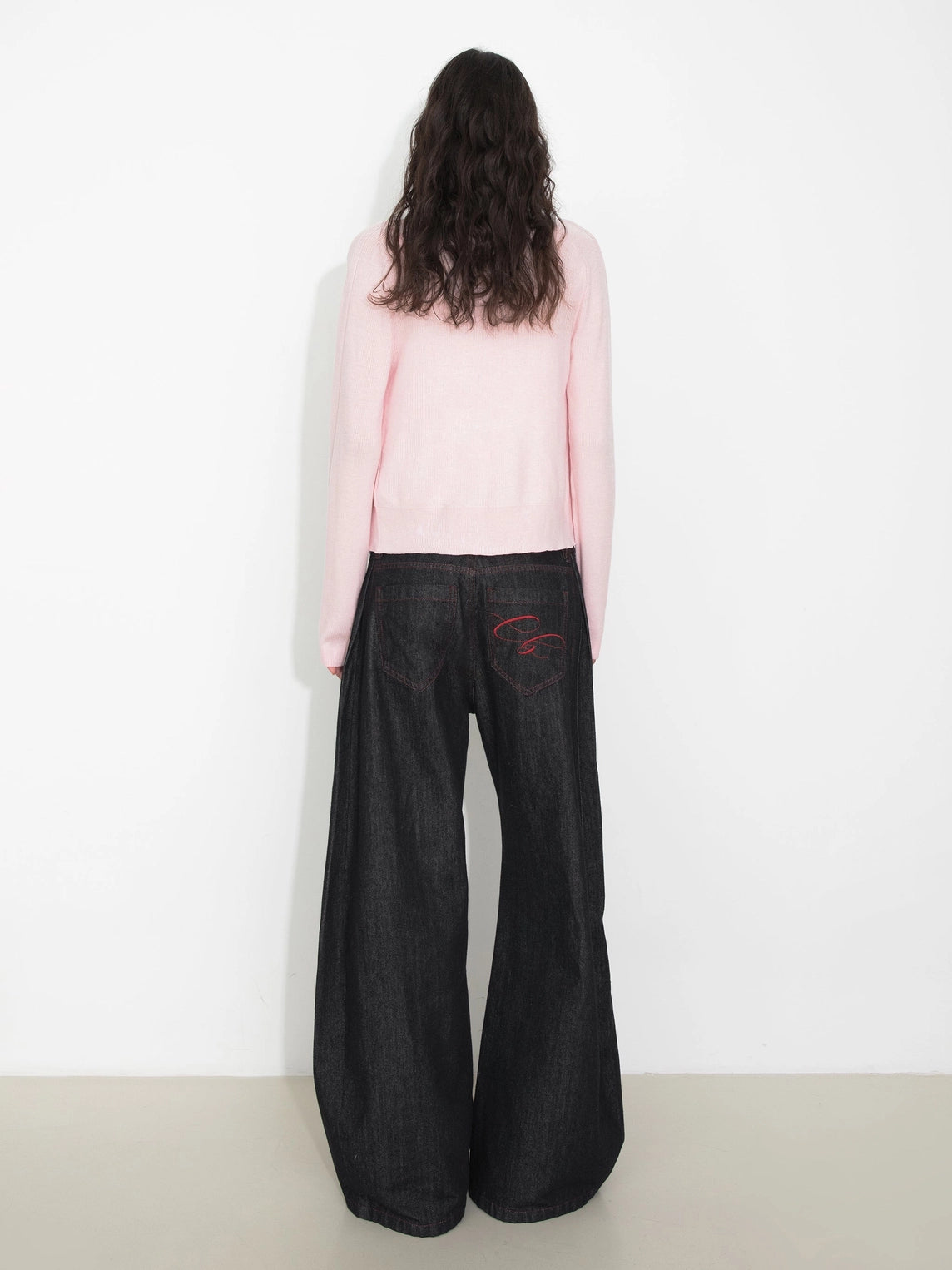 Vintage Curved Wide-Leg Trousers