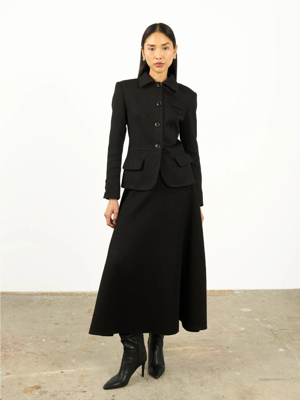 High Waist Textured A-Line Maxi Skirt Brown