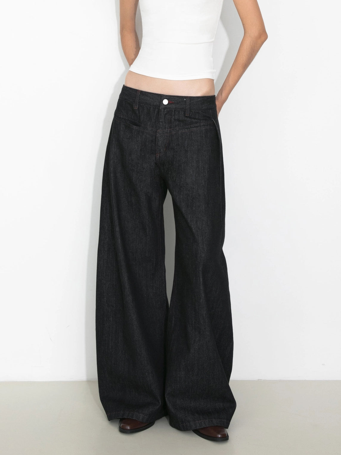 Vintage Curved Wide-Leg Trousers