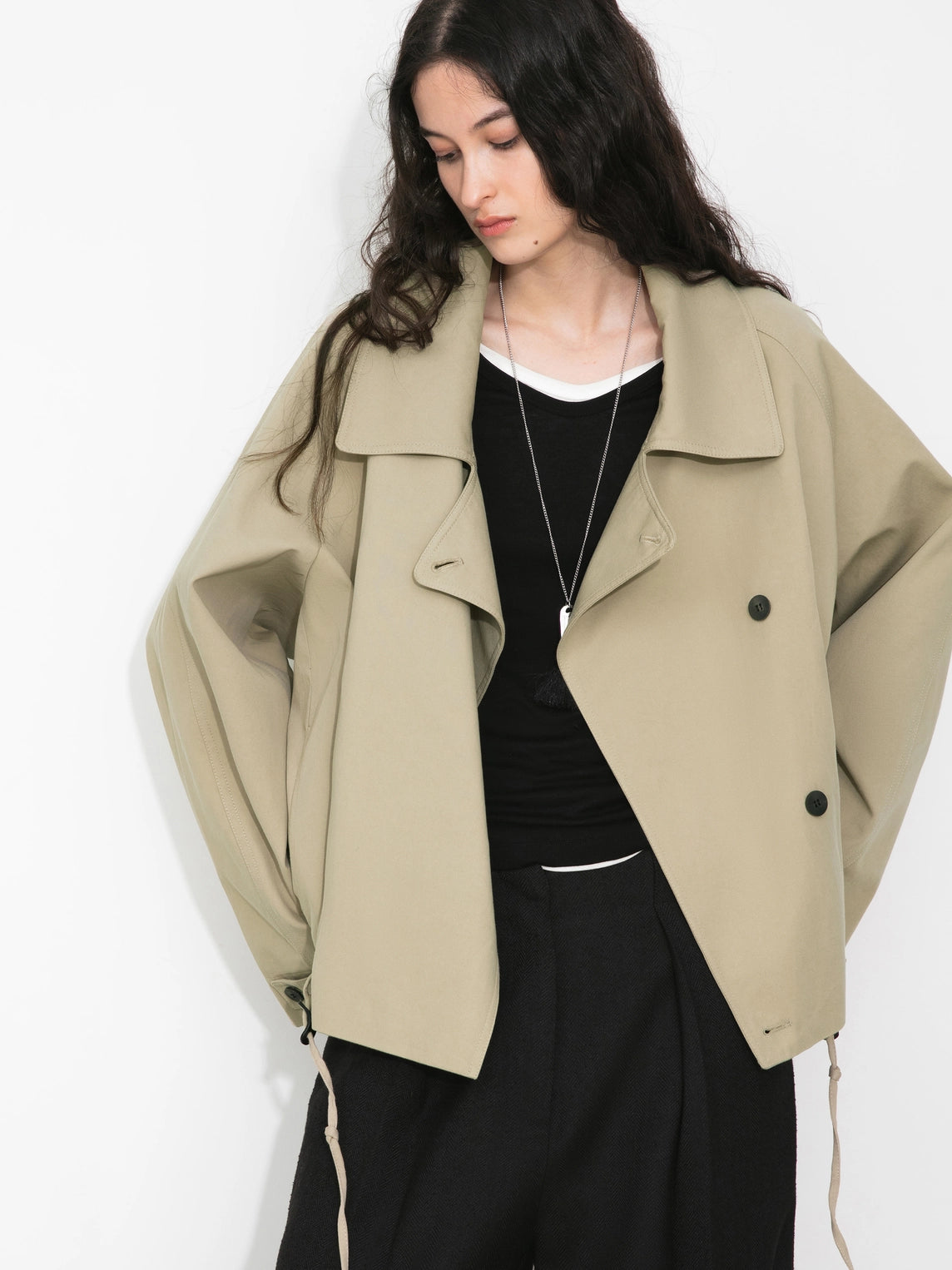 Cropped Drawstring Trench Jacket