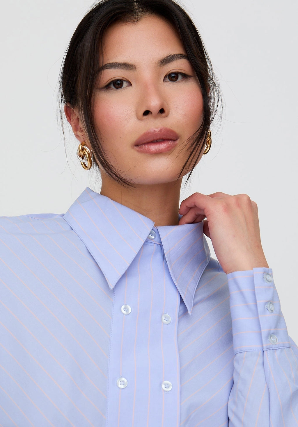 Dapper Double Placket Stripe Shirt in Blue