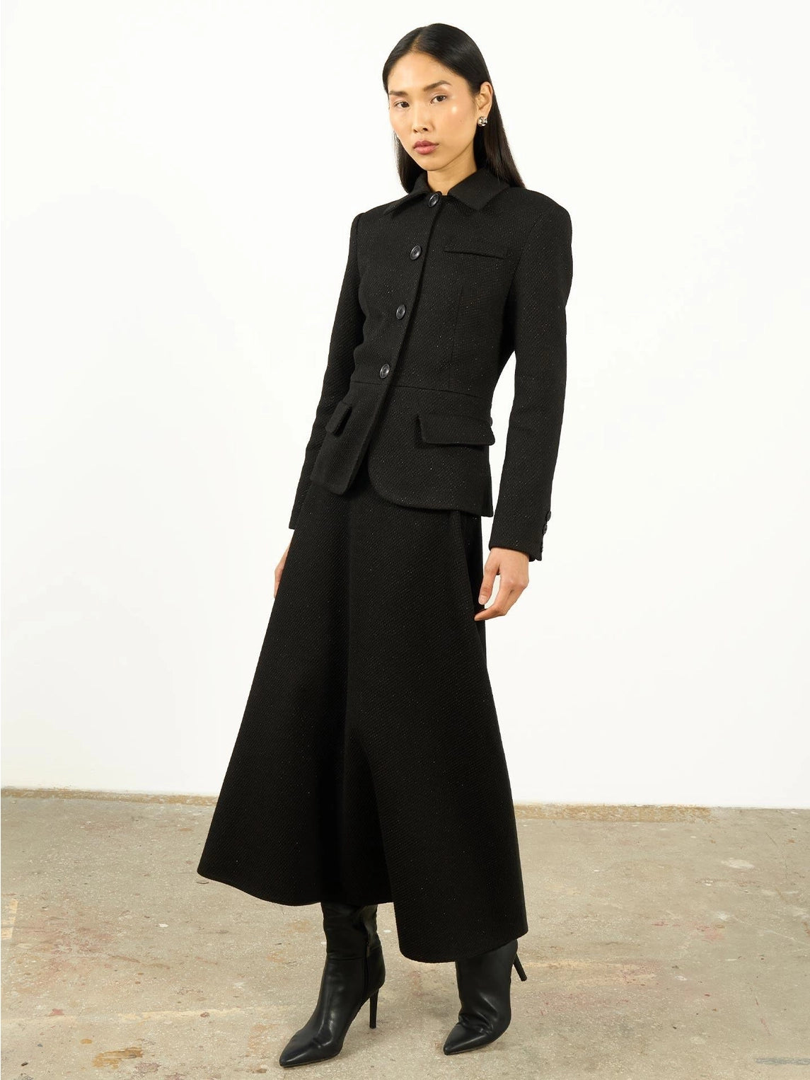 High Waist Textured A-Line Maxi Skirt Brown