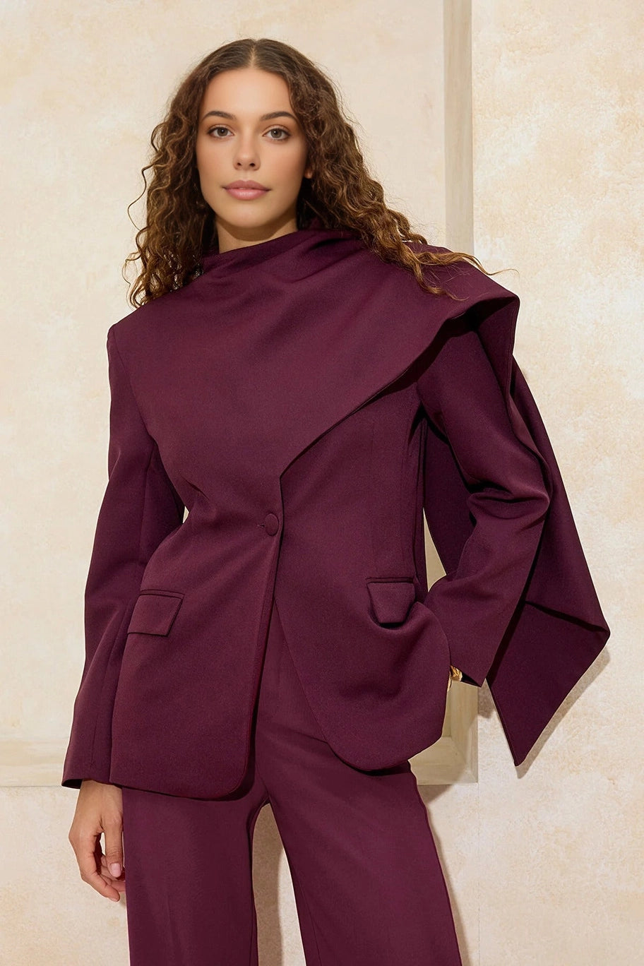 Shawl Collar Regular Fit Woven Lined Padded Blazer Jacket