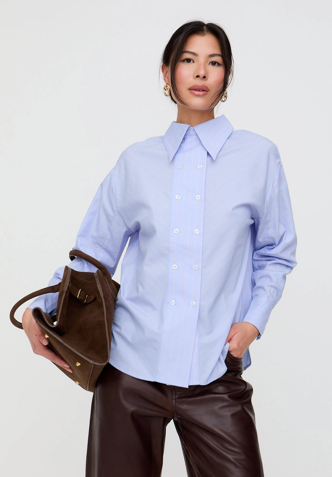 Dapper Double Placket Stripe Shirt in Blue