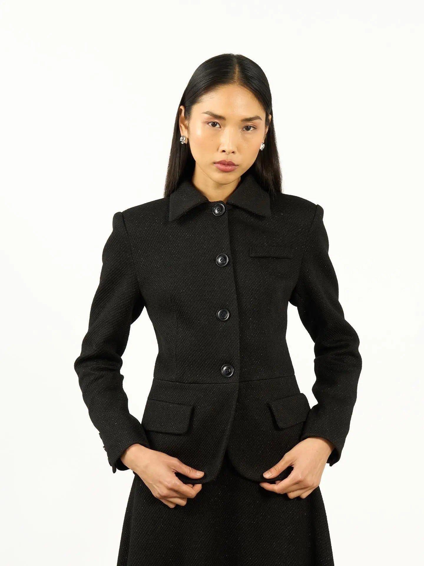 Textured Shirt Collar Jacket