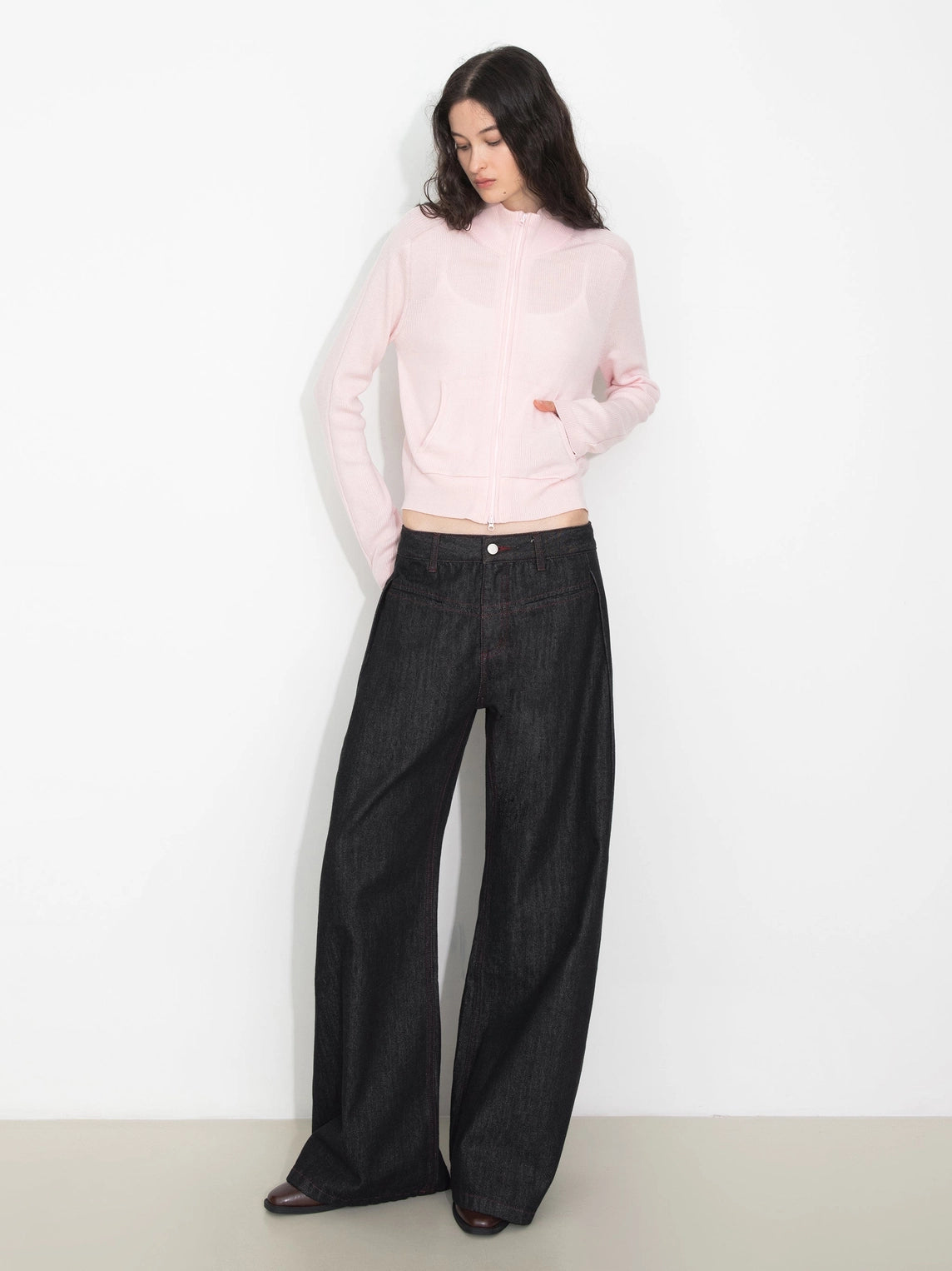 Vintage Curved Wide-Leg Trousers