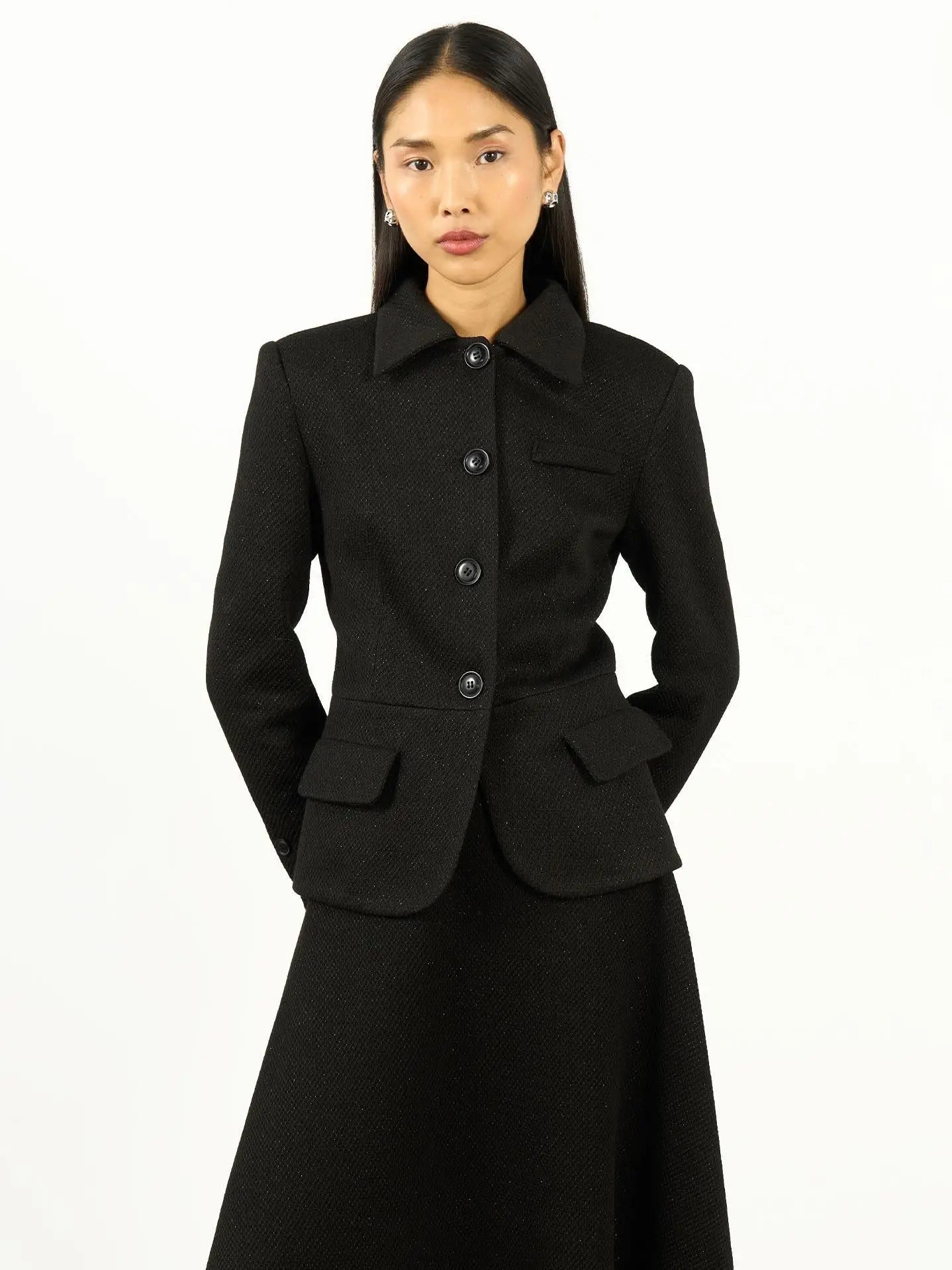 Textured Shirt Collar Jacket