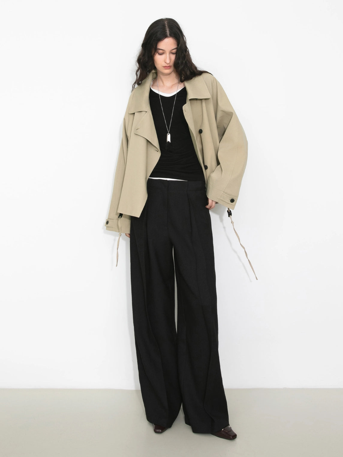 Cropped Drawstring Trench Jacket