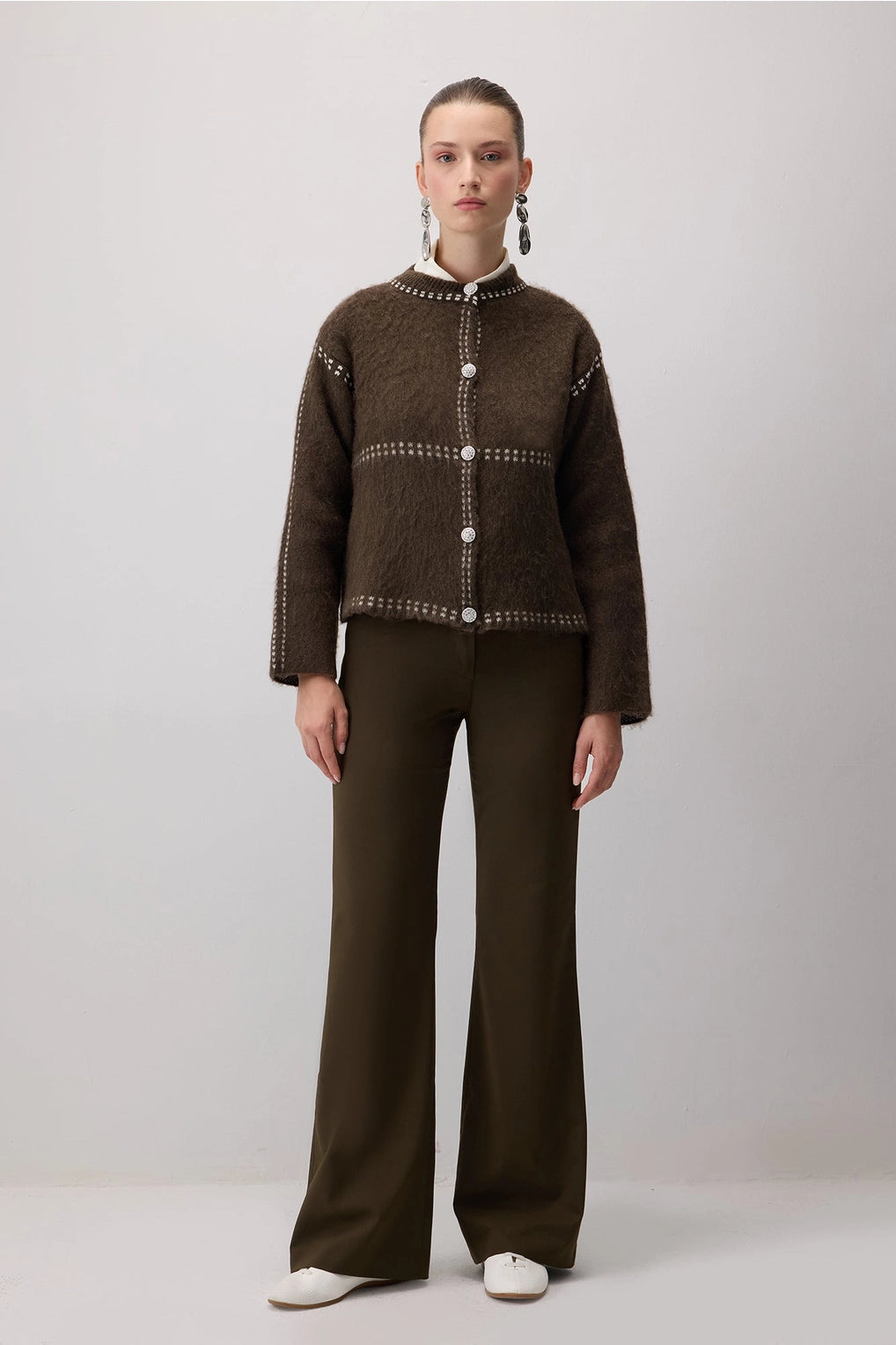 Contrast Trim Button-Front Cardigan