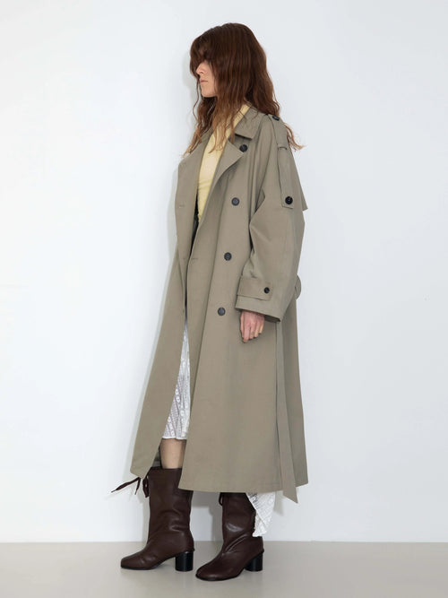 100% Cotton Oversized Mid-Length Raglan Sleeve Trench Coat