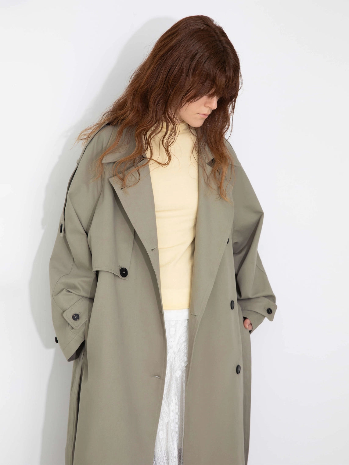 100% Cotton Oversized Mid-Length Raglan Sleeve Trench Coat