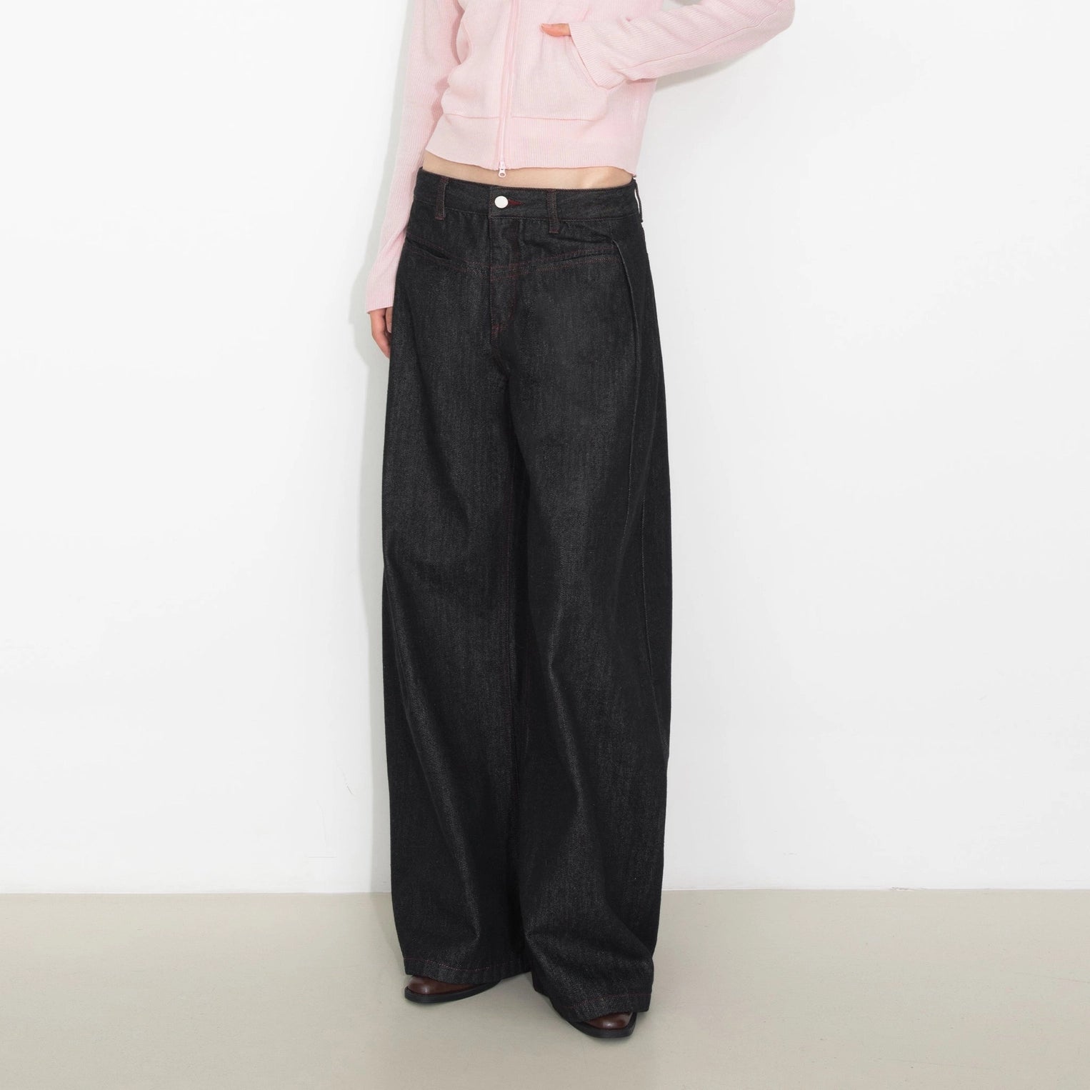 Vintage Curved Wide-Leg Trousers