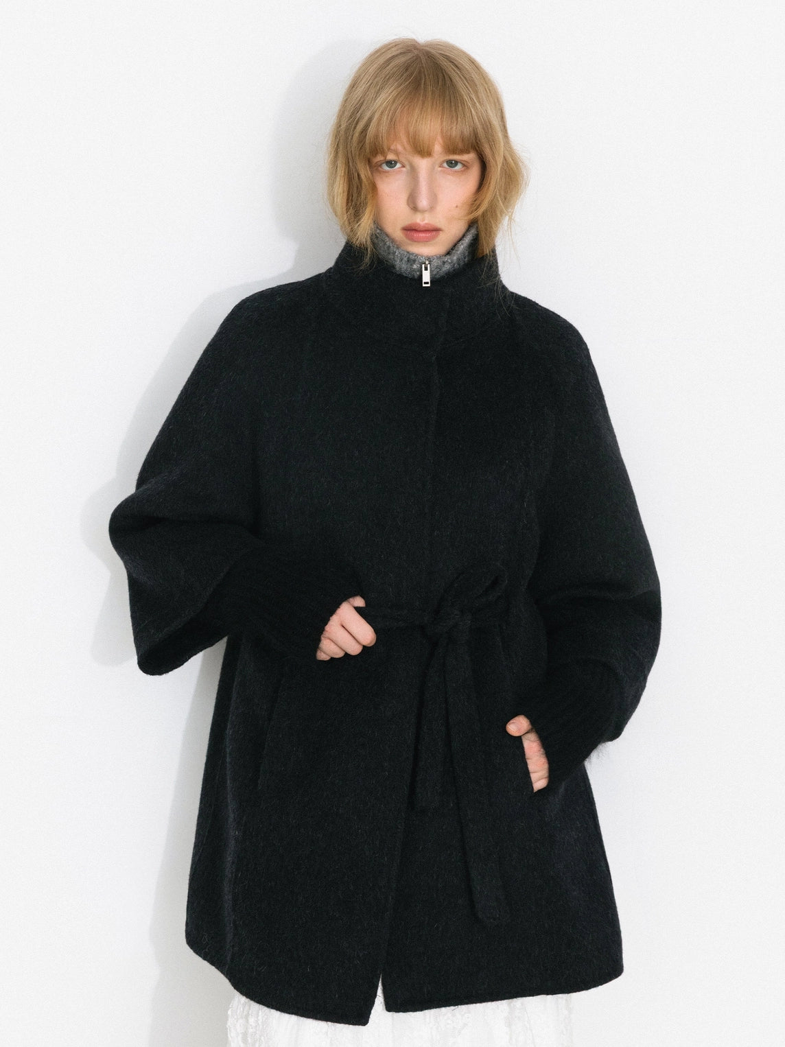 Minimal Wool-Blend Waist-Defined Coat
