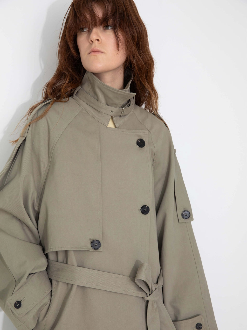 100% Cotton Oversized Mid-Length Raglan Sleeve Trench Coat