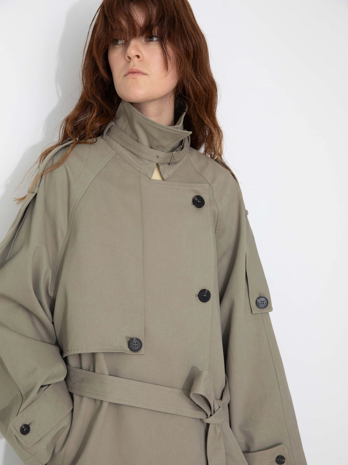 100% Cotton Oversized Mid-Length Raglan Sleeve Trench Coat