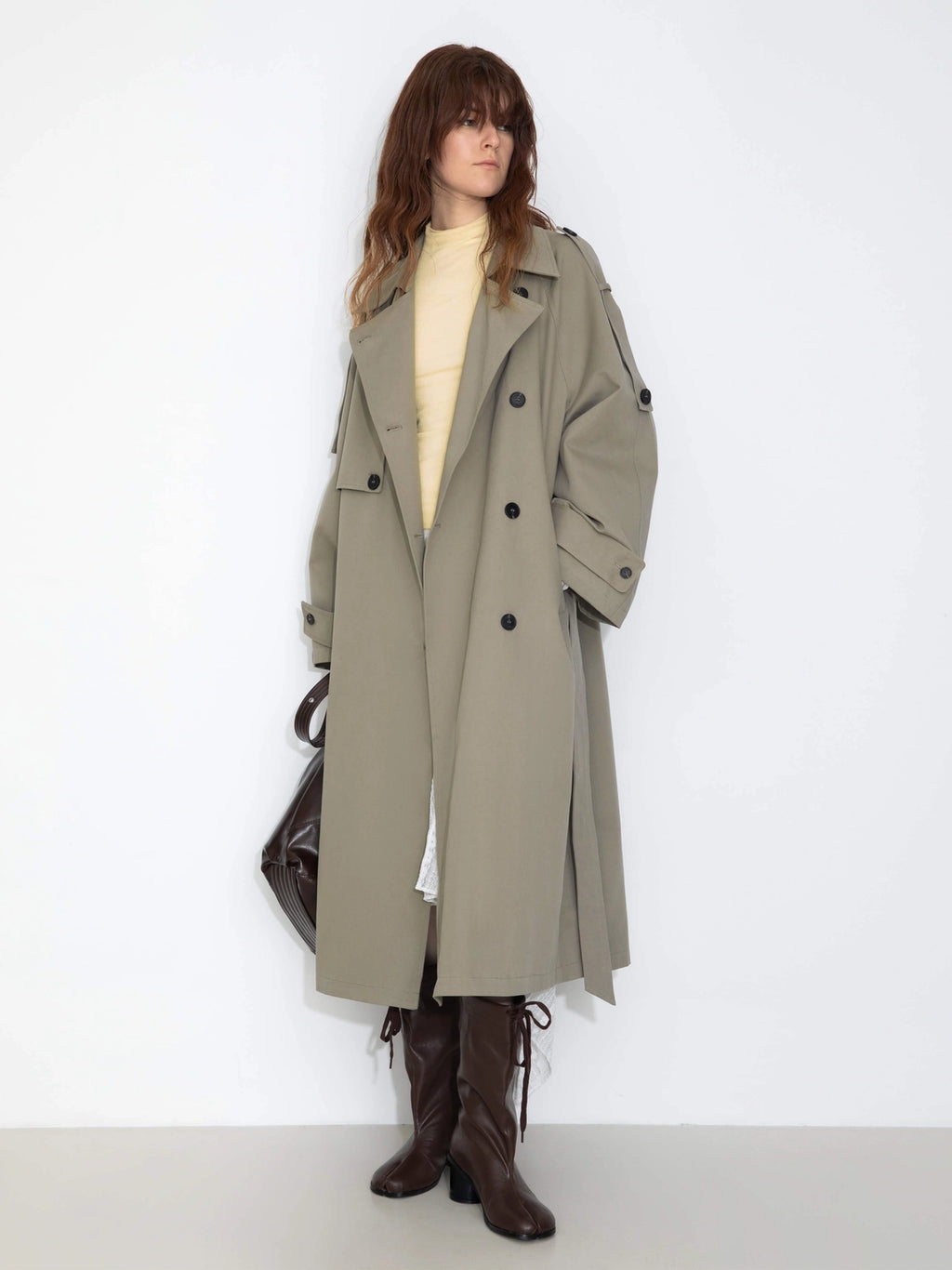100% Cotton Oversized Mid-Length Raglan Sleeve Trench Coat