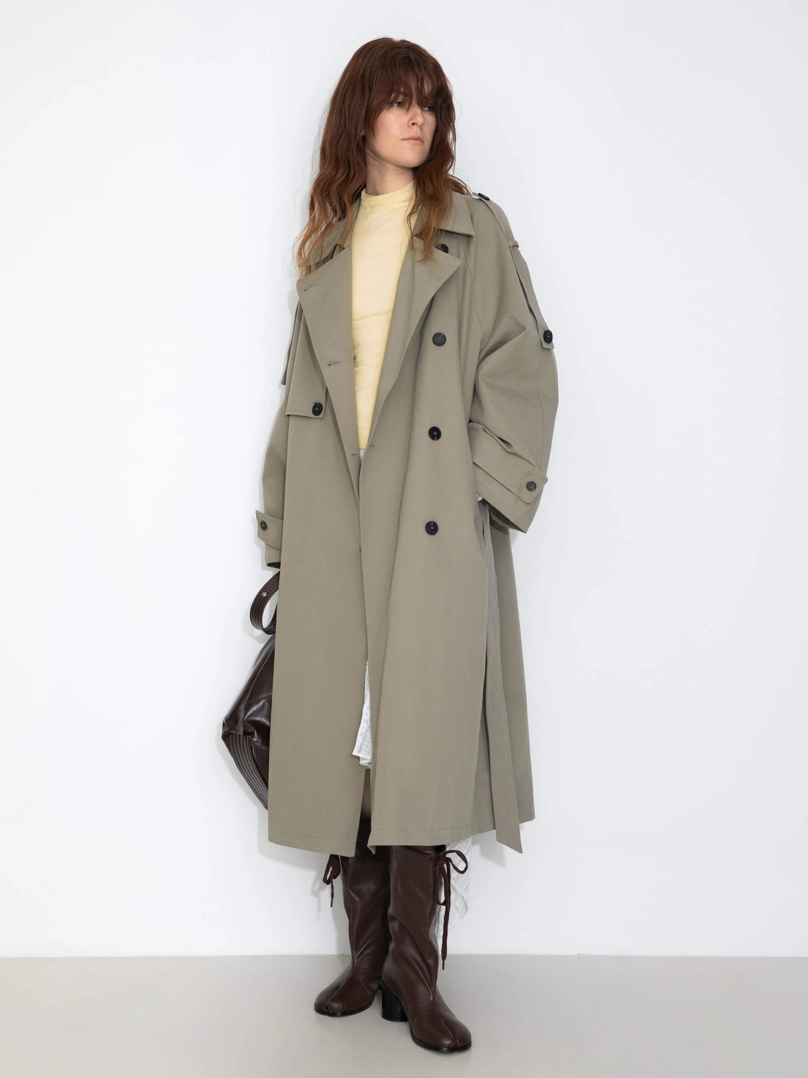 100% Cotton Oversized Mid-Length Raglan Sleeve Trench Coat