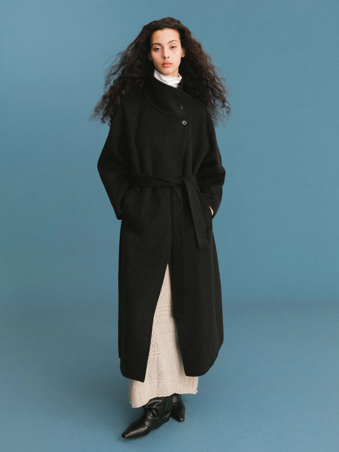 Double Face Tailored Wool Coat with Belt