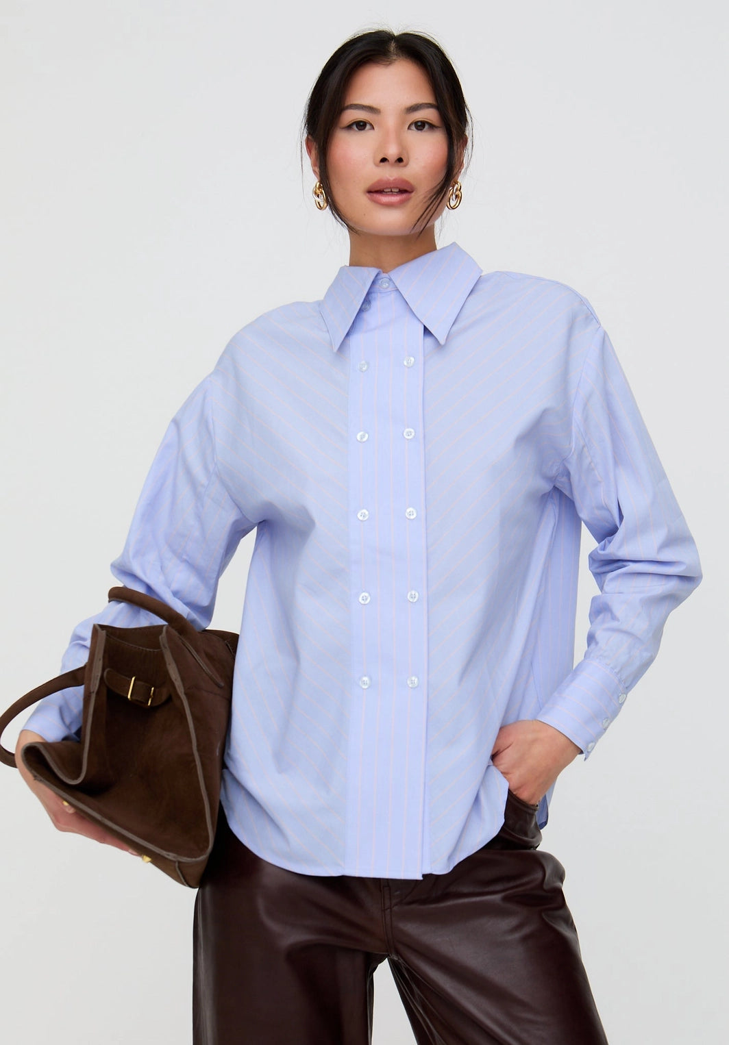 Dapper Double Placket Stripe Shirt in Blue