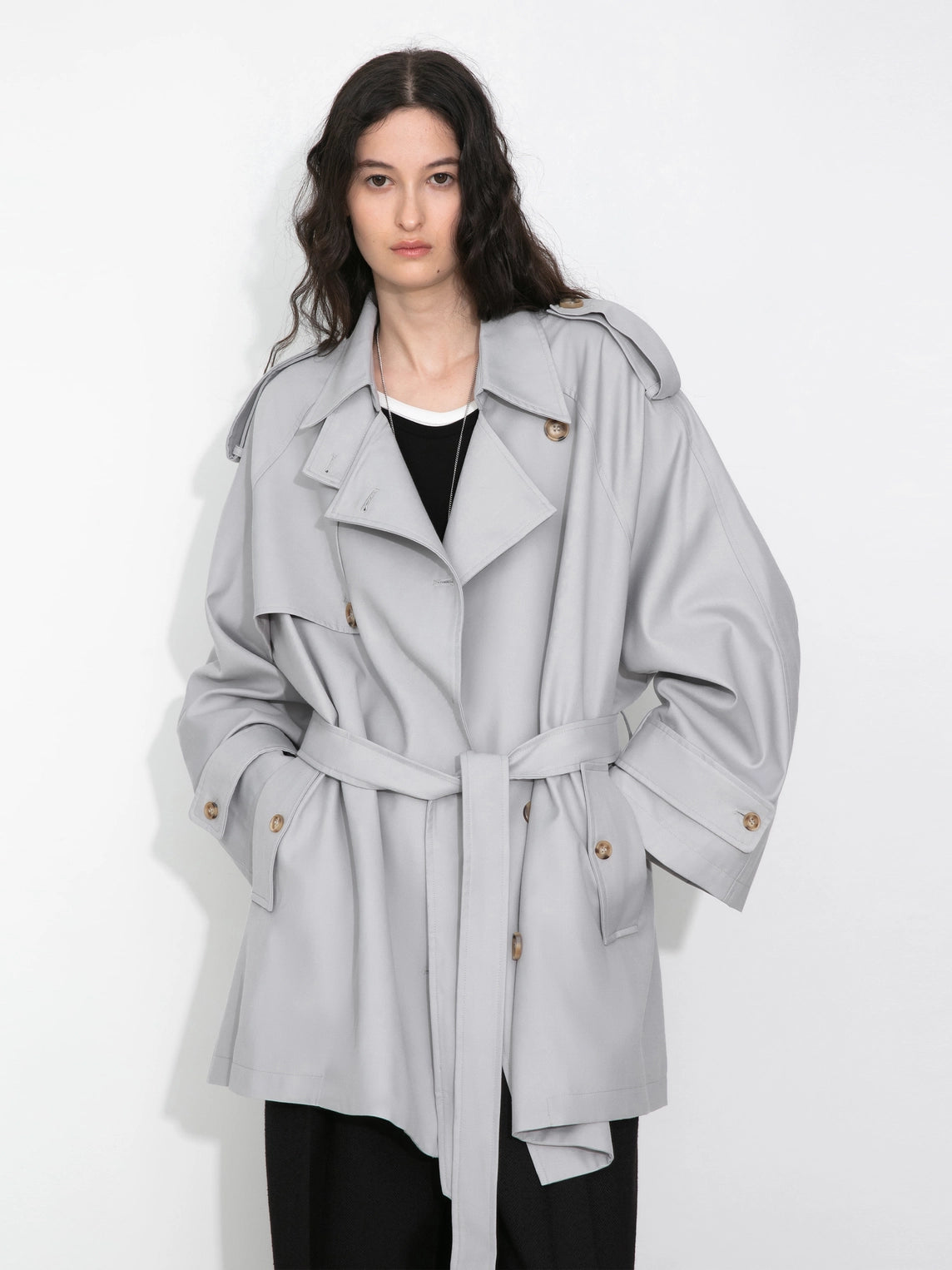 Oversized Mid-Length Trench Coat with Belt