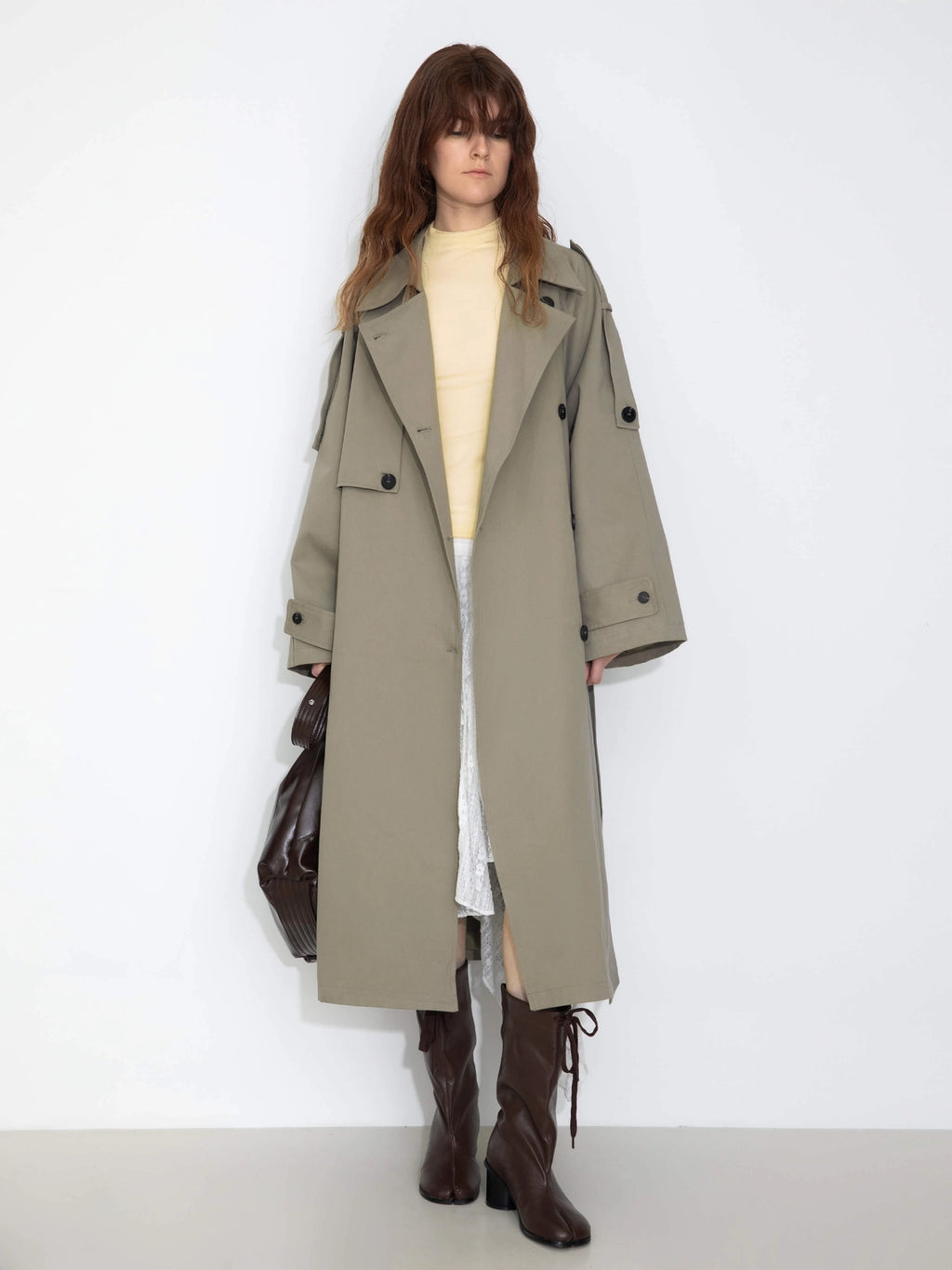 100% Cotton Oversized Mid-Length Raglan Sleeve Trench Coat