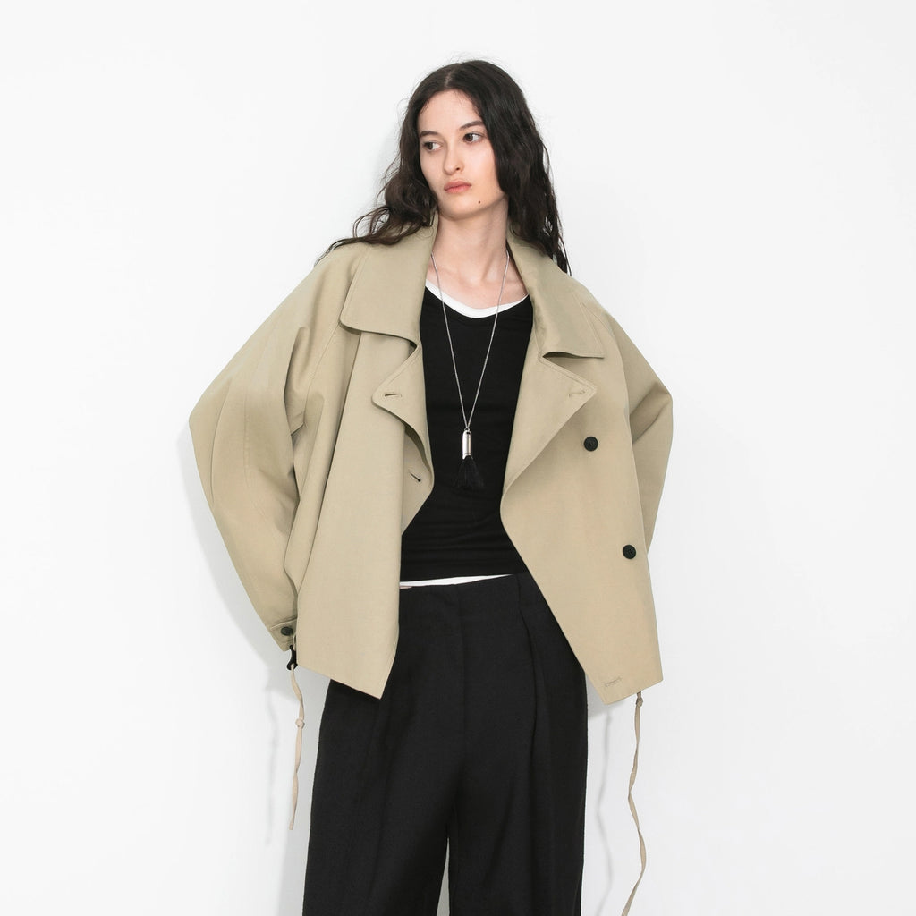 Cropped Drawstring Trench Jacket