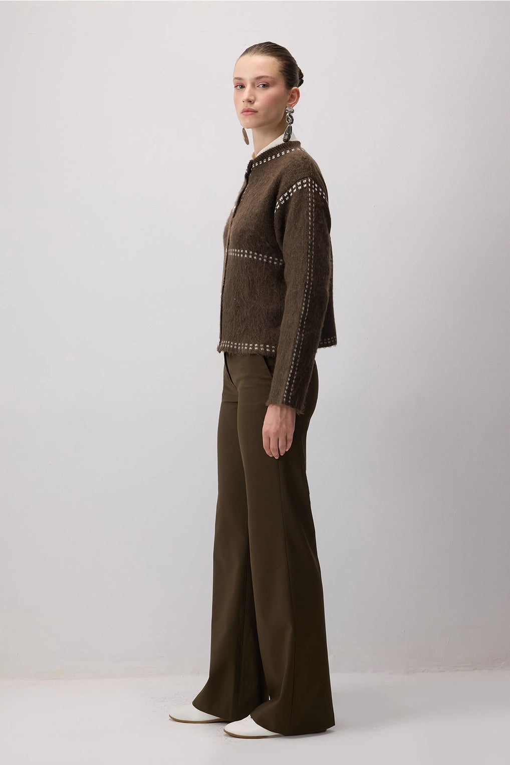 Contrast Trim Button-Front Cardigan